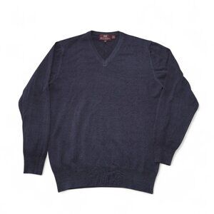 Hickey Freeman Made in Italy 100% Wool V-Neck Pullover Sweater Dark Navy Men's M